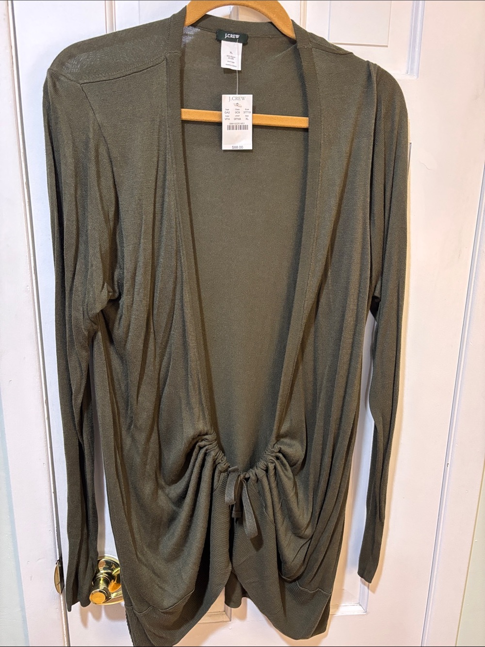 J. Crew Olive Green Lightweight Open-Front Cardigan
